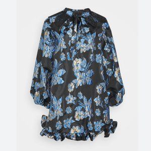 Sister Jane Dress Orchard Jacquard Oversized Mini Dress - Black And Blue / XS